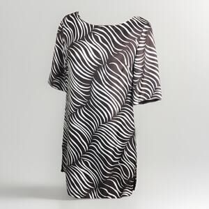 Elizabeth McKay SM 100% Silk Brown White Zebra Lindsay Shift Dress Short Sleeve